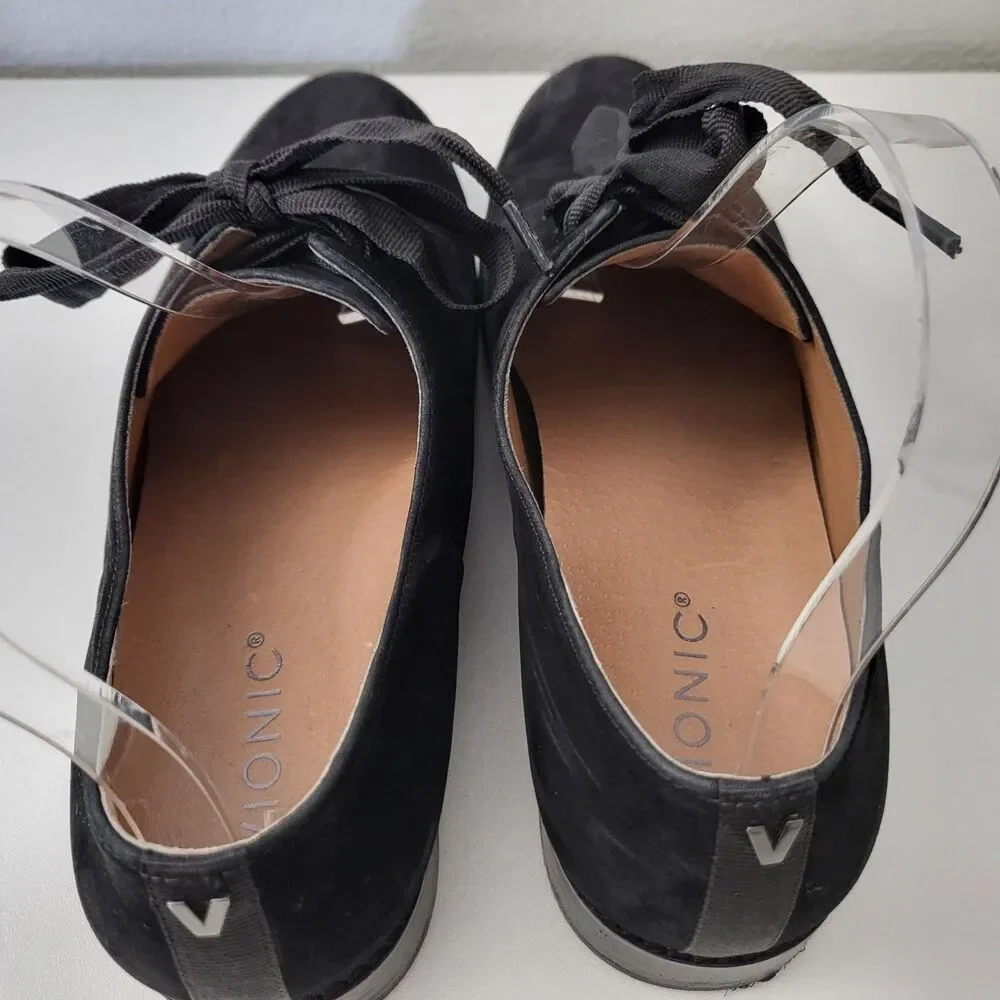 VIONIC Evelyn Oxford Shoes Womens 8.5 Black Suede Leather Ribbon Laces Derby